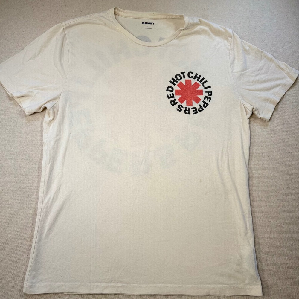 Red Hot Chili Peppers Graphic T-Shirt Cream Large RHCP Band Tee Old Navy